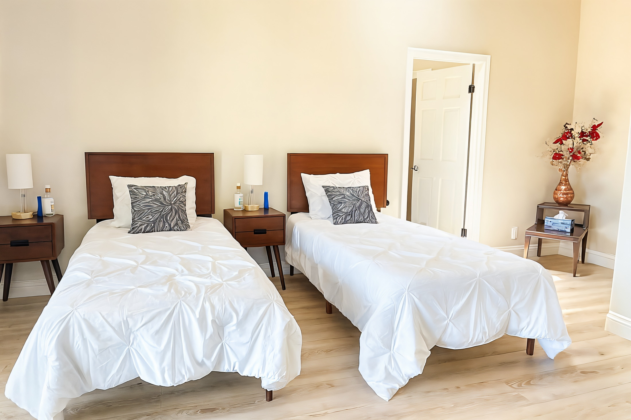 Private bedroom with fresh flowers