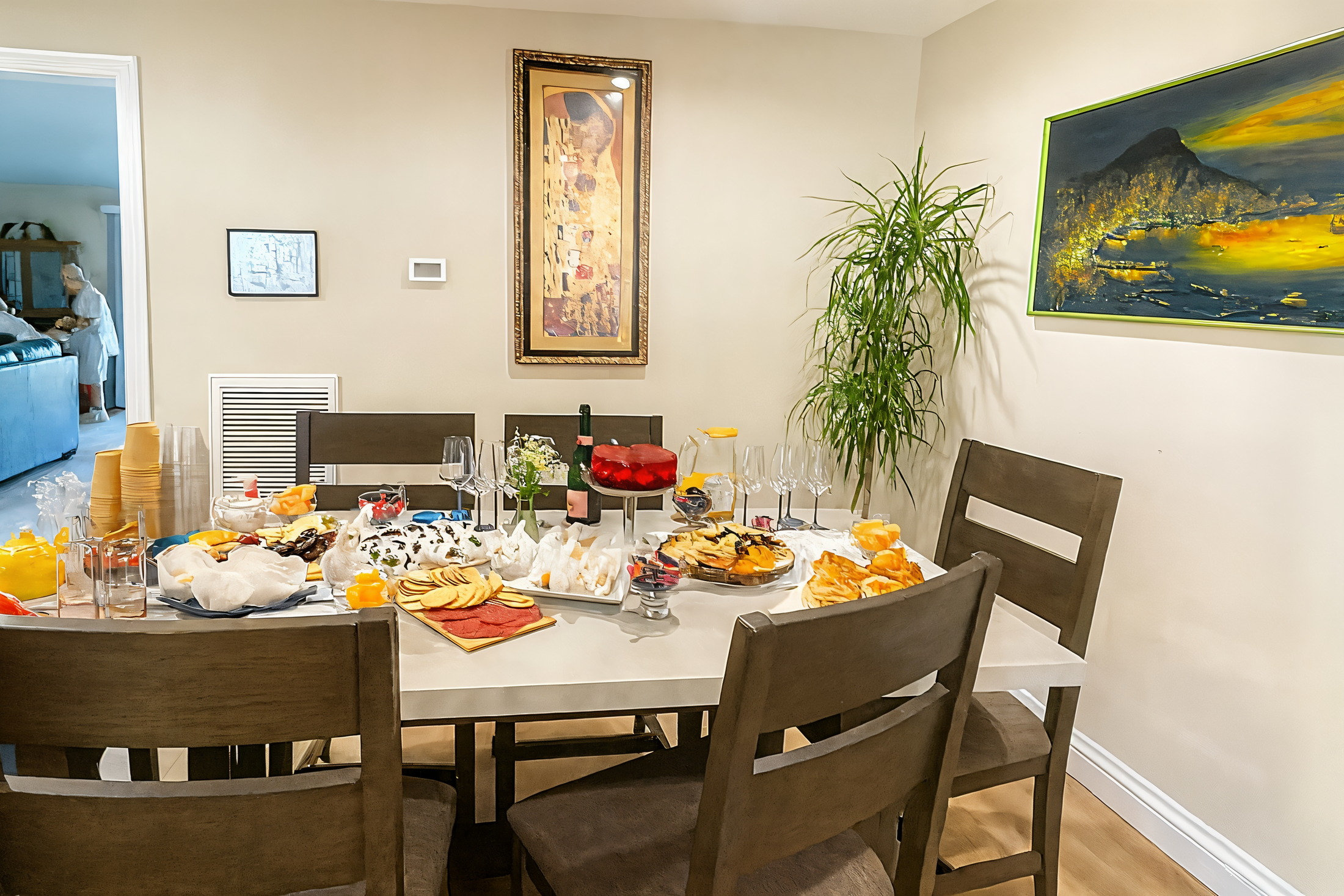 Dining table set for a shared meal